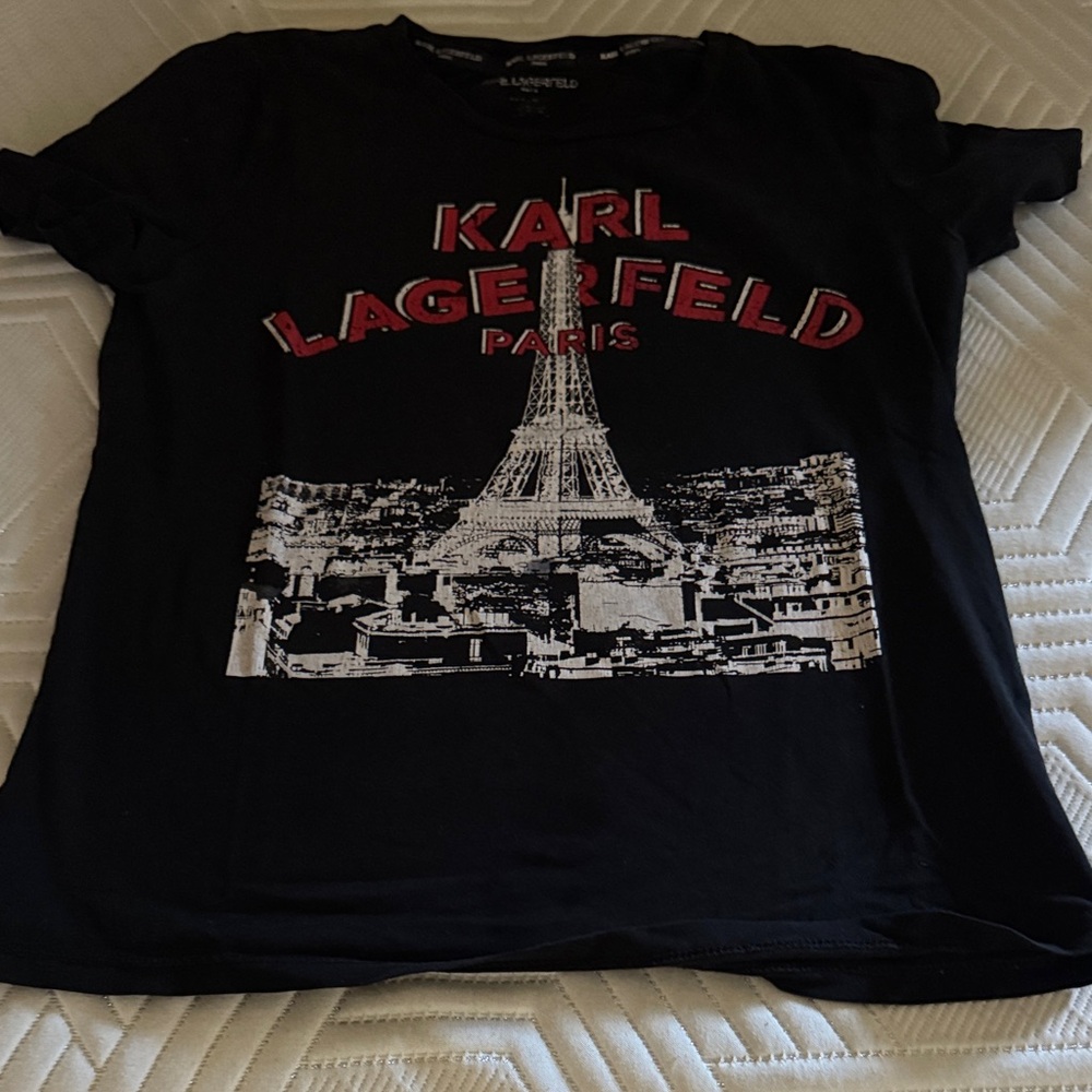 Karl Lagerfeld Black Tee with Red and White Paris Design